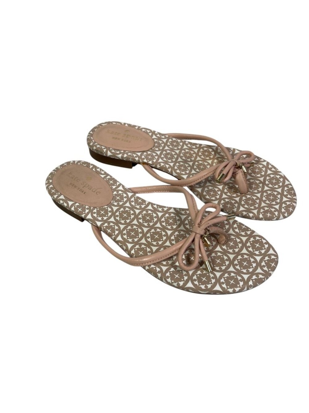 Kate Spade New York Womens Pink Bow Flat Sandals Size 7M Patterned Sole